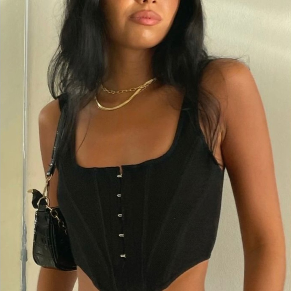 White fox black corset top